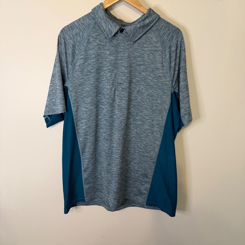 Duluth Trading Co Mens Blue Space Dye Quarter Zip Polo Shirt L Heathered Teal